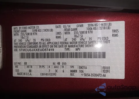 2014 Ford Escape Titanium z USA, uszkodzony, nr VIN 1FMCU0JXXEUD57419